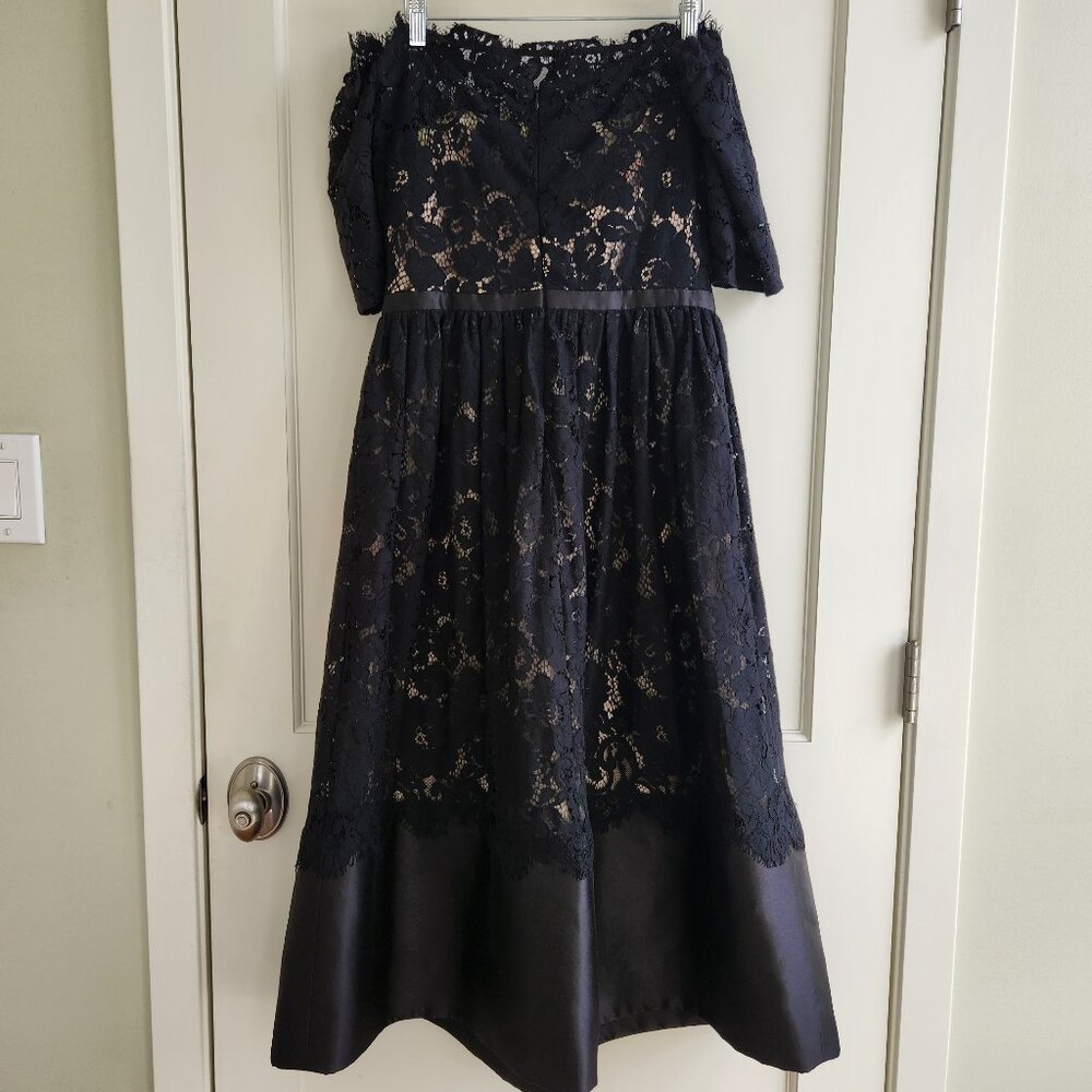 ML Monique Lhuillier Black Lace Cocktail Dress Size 8 Formal Midi Dress